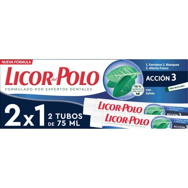 Licor del Polo dentífrico Acción 3 2x75 ml