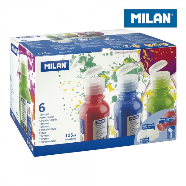 Caja con 6 botellas de 125 ml de témpera colores surtidos