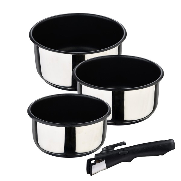 Cazos click & cook acero inoxidable ø16 x 8 cm / ø18 x 9 cm / ø20 x 10 cm + mango multiusos