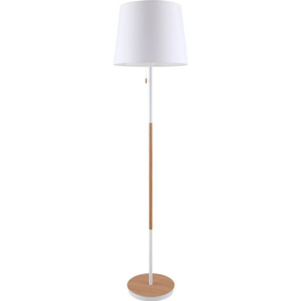 Lámpara de pie, e27, madera+blanco, ø400 x 1570 mm